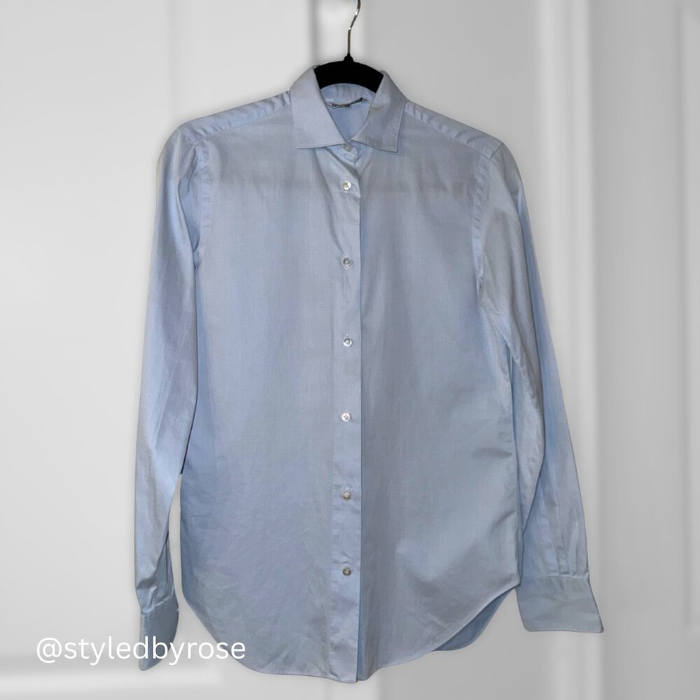 SOLD - Loro Piana Women’s 100% Cotton Button Down Shirt – Light Grey/Blue